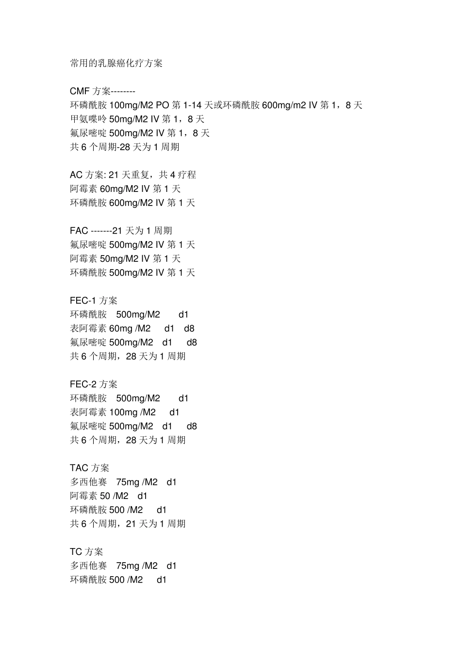 常用的乳腺癌化疗方案_第1页