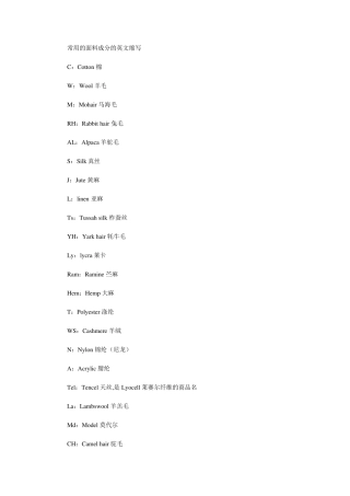 常用的面料成分的英文缩写