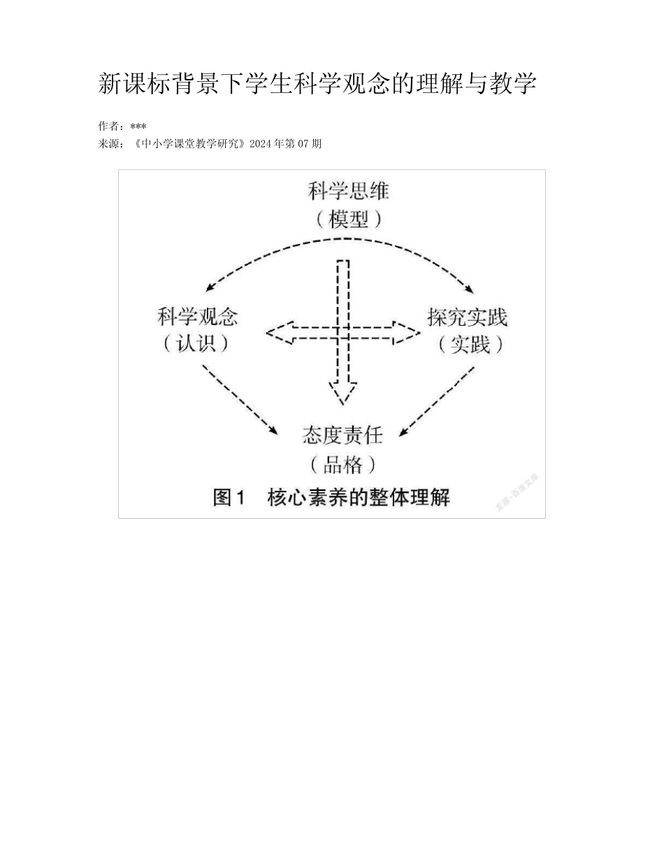新课标背景下学生科学观念的理解与教学_第1页