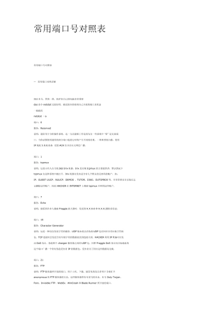 常用端口号对照表使用必备