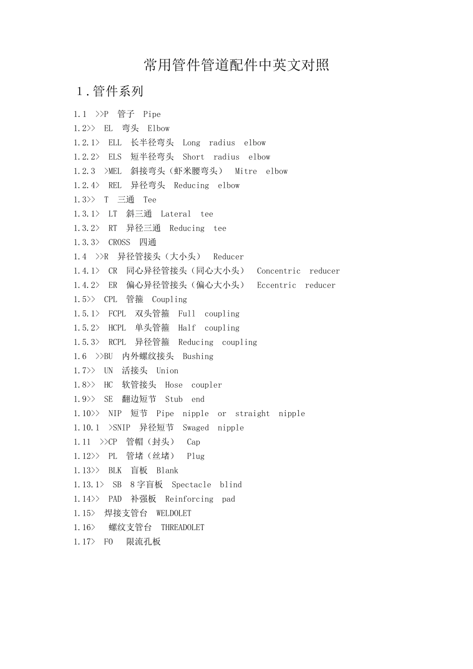 常用管件管道配件中英文对照_第1页