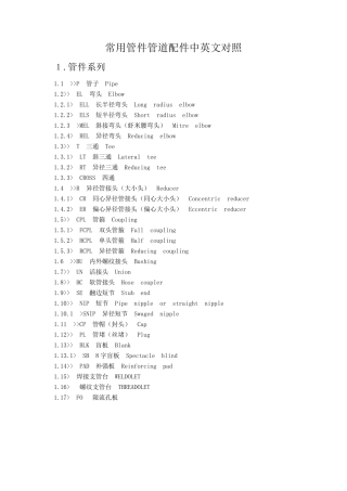 常用管件管道配件中英文对照