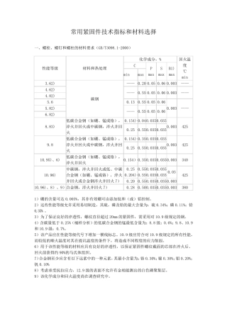 常用紧固件技术指标和材料选择