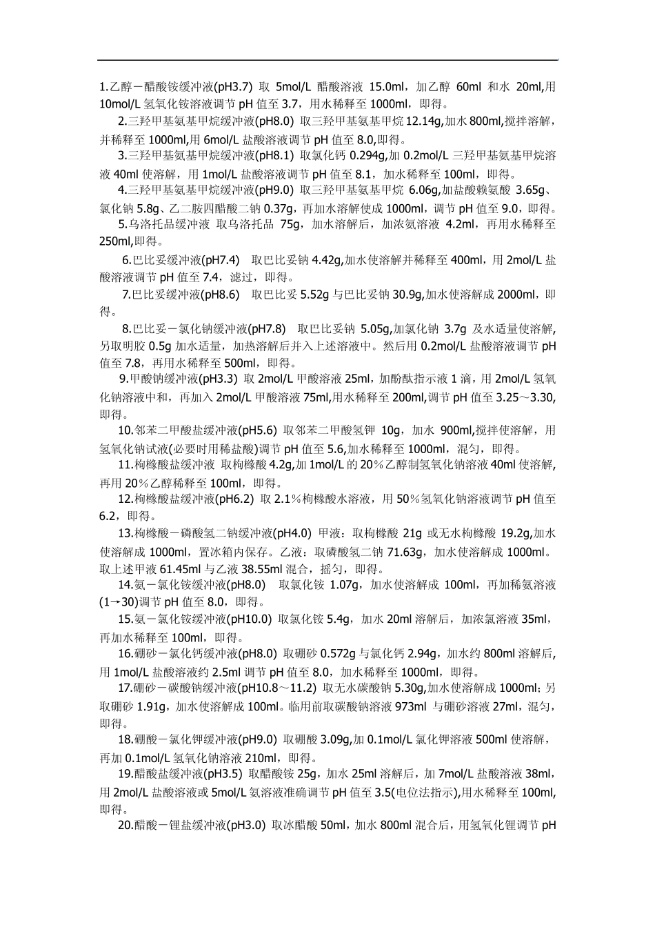 常用缓冲溶液配置方法_第1页