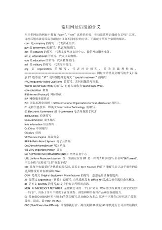 常用网址后缀的含义