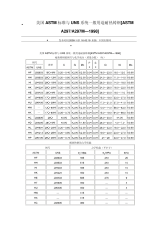 常用美国ASTM标准与UNS系统一般用途耐热铸钢.
