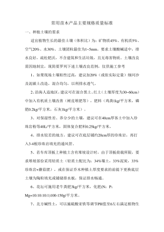 常用苗木产品主要规格质量标准