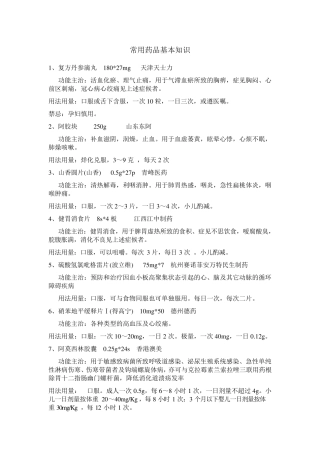 常用药品的功能主治