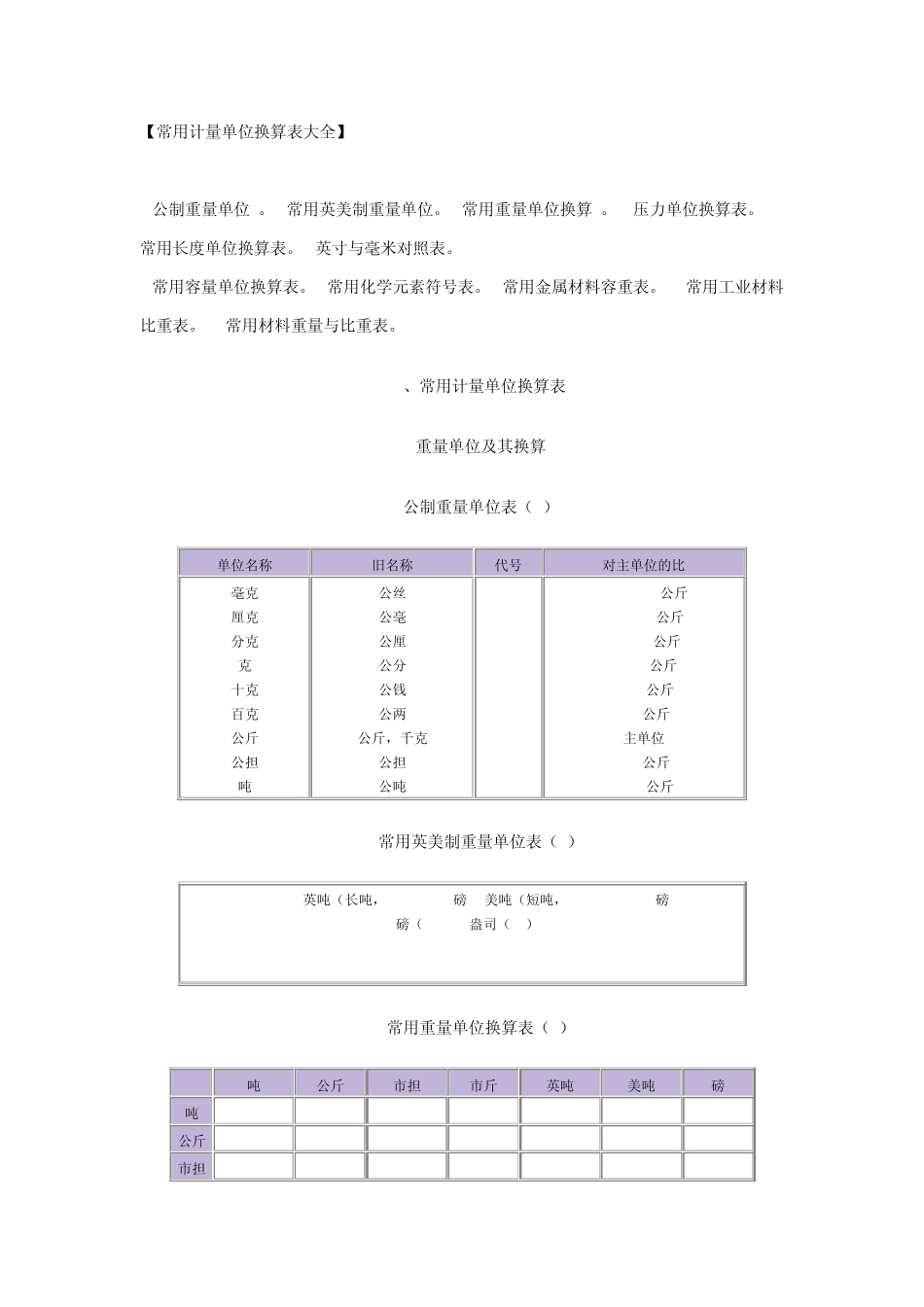 常用计量单位换算表大全_第1页