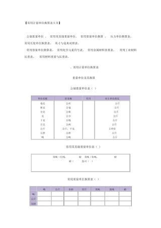 常用计量单位换算表大全