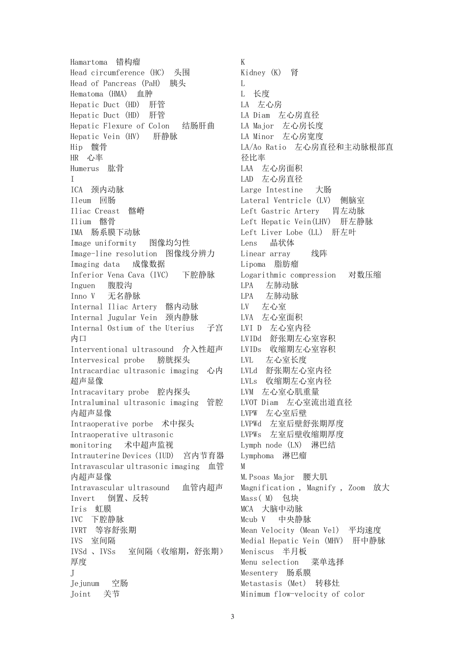 常用超声医学术语、缩略语中、英文对照_第3页
