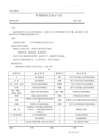 常用轴承代号含义