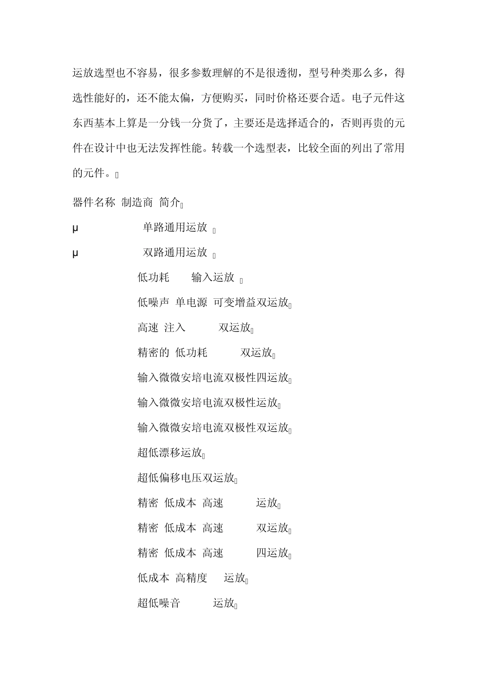 常用运放选型一览表_第1页