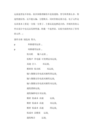 常用运放选型一览表