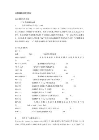 常用连接器标准和规范目录