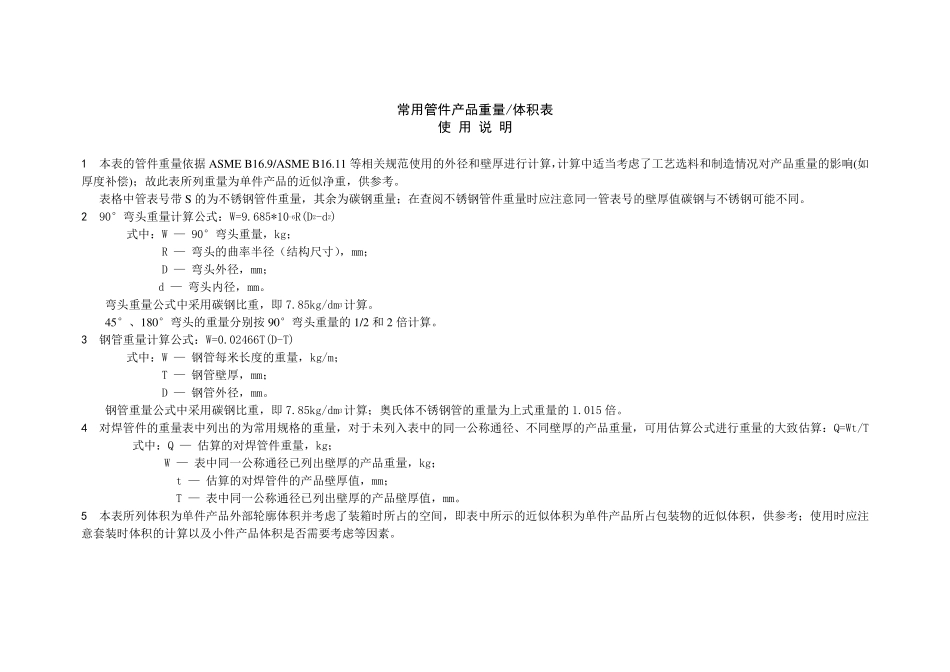 常用钢制管件(弯头、三通、异径管、管帽)理论重量体积表_第2页