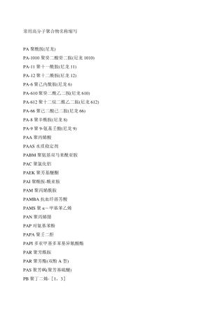 常用高分子聚合物名称缩写_中英文对照