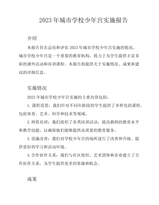 2023年城市学校少年宫实施报告