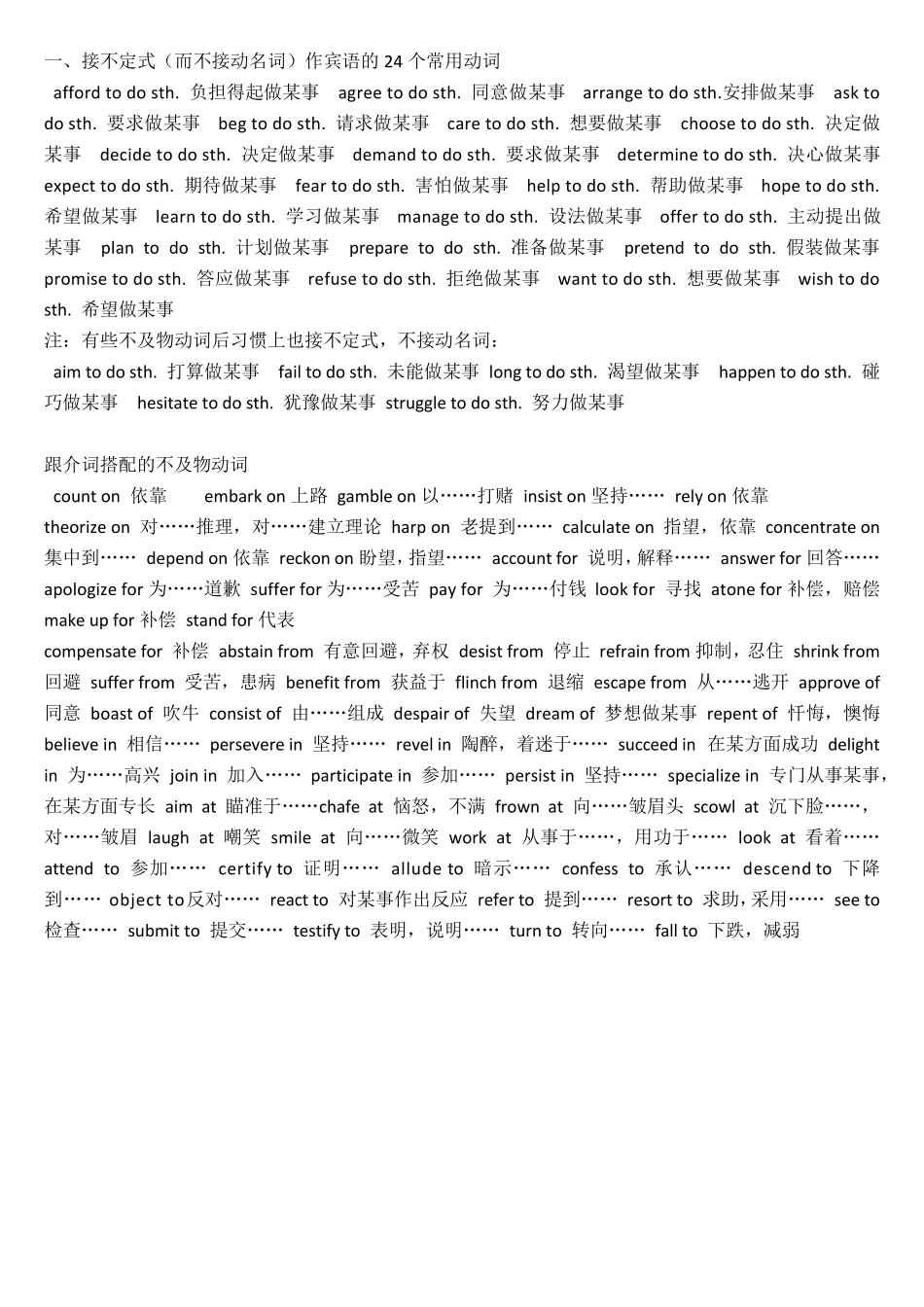 常见不及物动词搭配2016_第1页