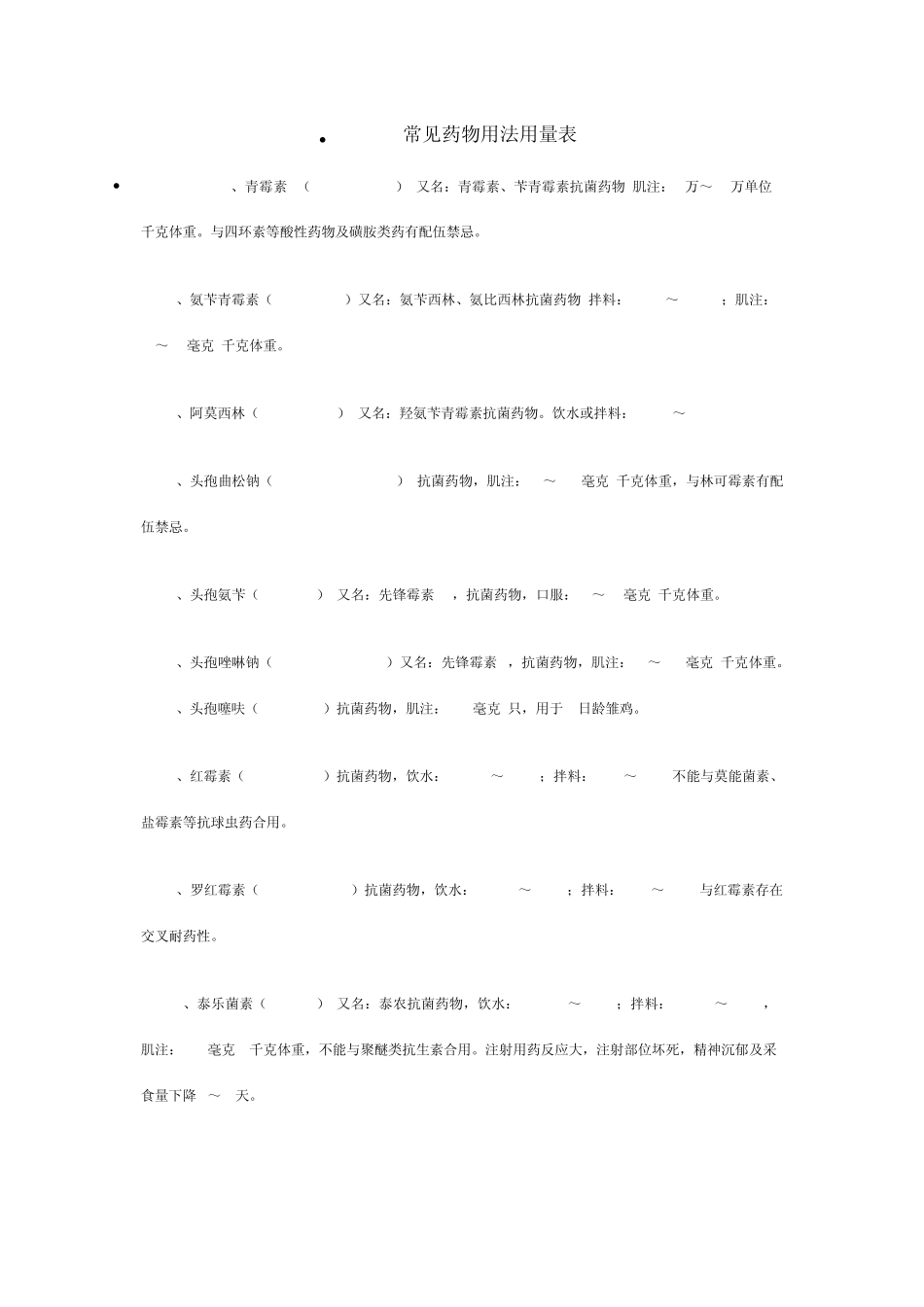 常见动物药物用法用量表_第1页