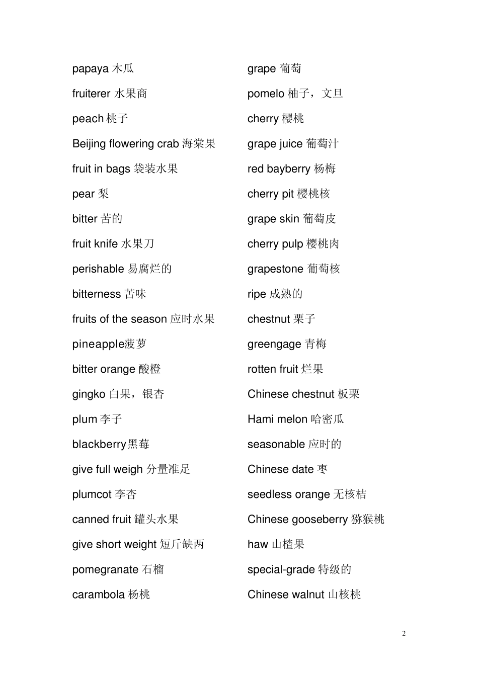 常见各类英文单词(水果、蔬菜、食物、饮料、工具)_第2页