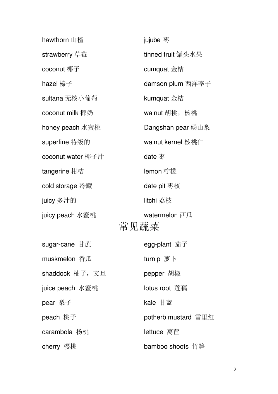 常见各类英文单词(水果、蔬菜、食物、饮料、工具)_第3页