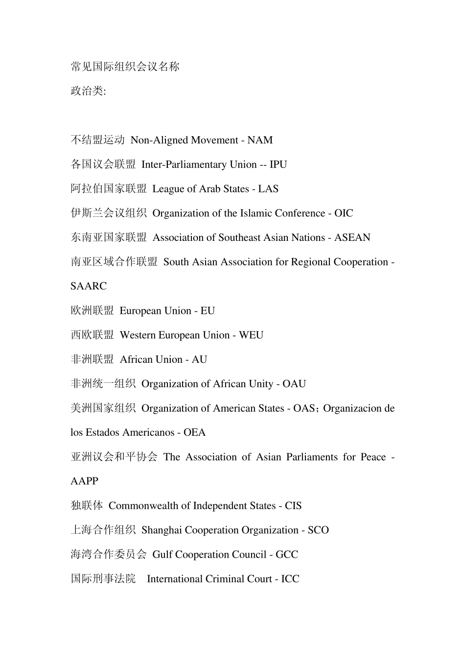 常见国际组织会议名称_第1页