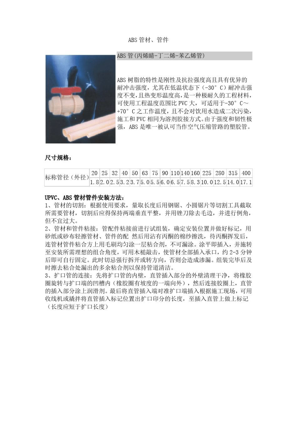 常见塑料管、管件材质、性能及规格明细_第1页