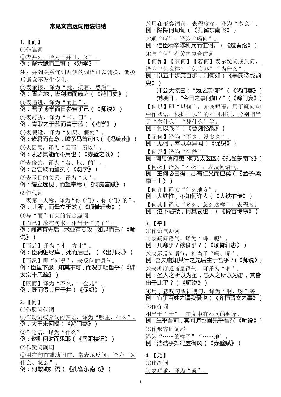常见文言虚词用法归纳_第1页