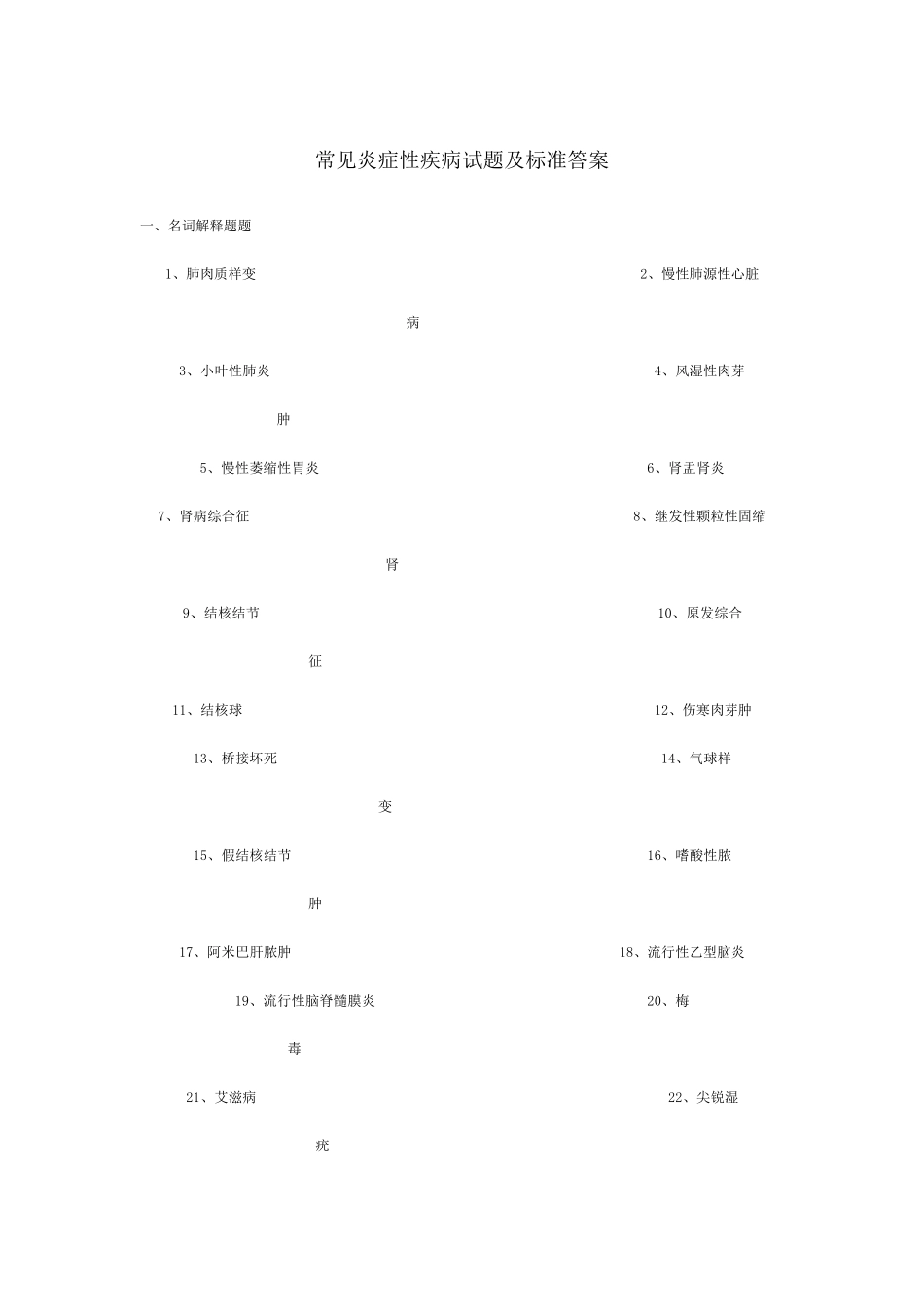 常见炎症性疾病试题及标准答案_第1页