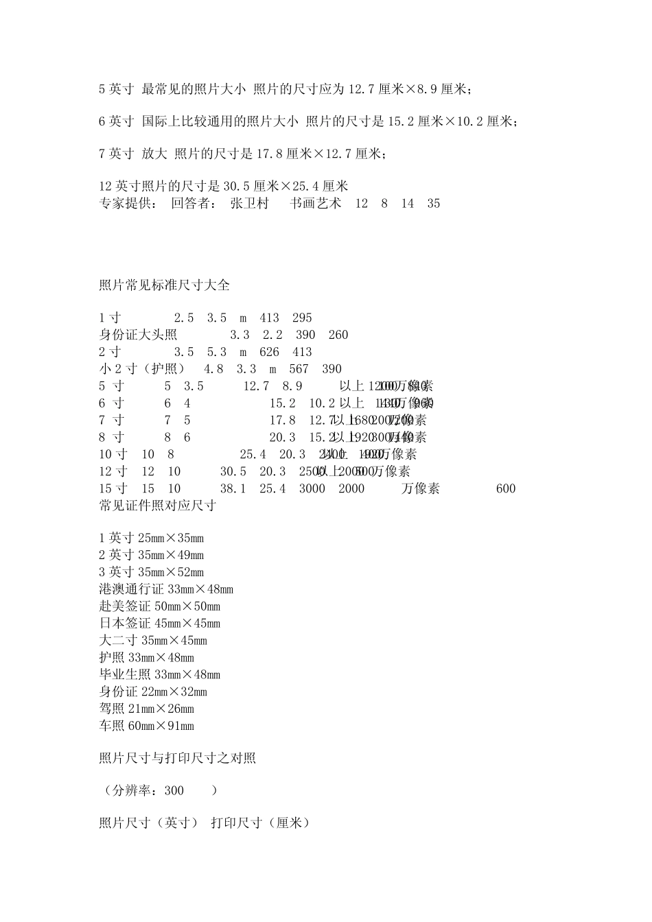 常见照片尺寸大全_第3页