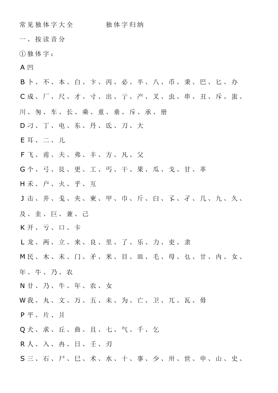 常见独体字大全独体字归纳_第1页