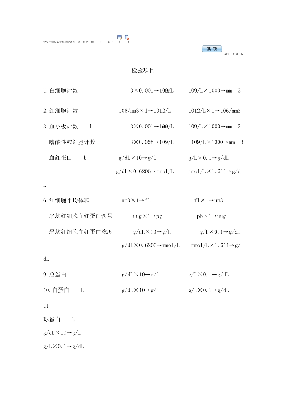 常见生化检查结果单位转换一览_第1页