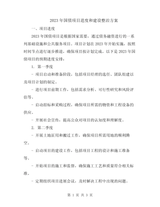 2023年国债项目进度和建设整治方案