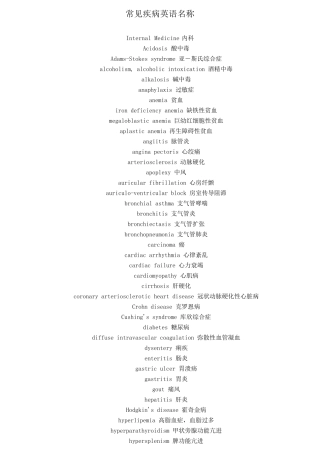 常见疾病英语名称