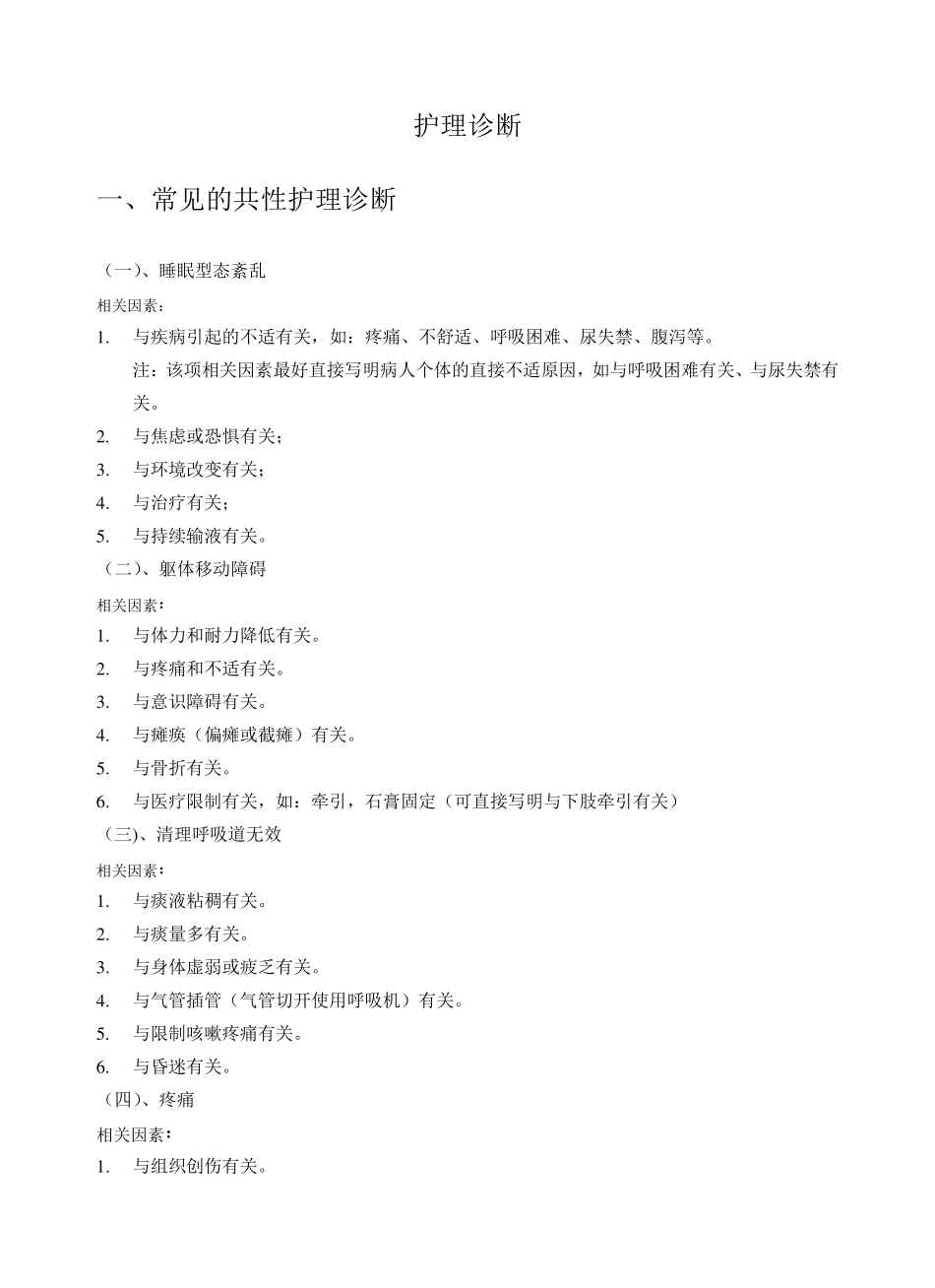 常见的共性护理诊断_第1页