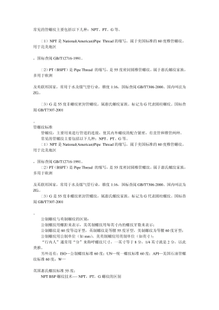 常见的管螺纹主要包括以下几种