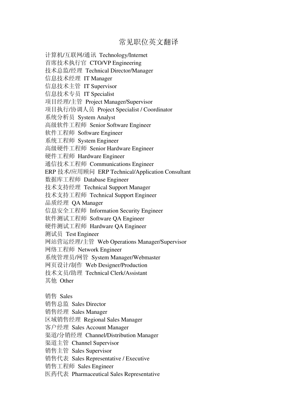 常见职位英文翻译_第1页