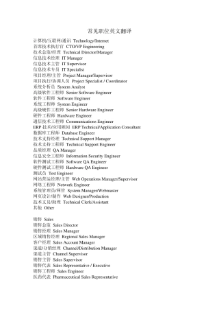 常见职位英文翻译