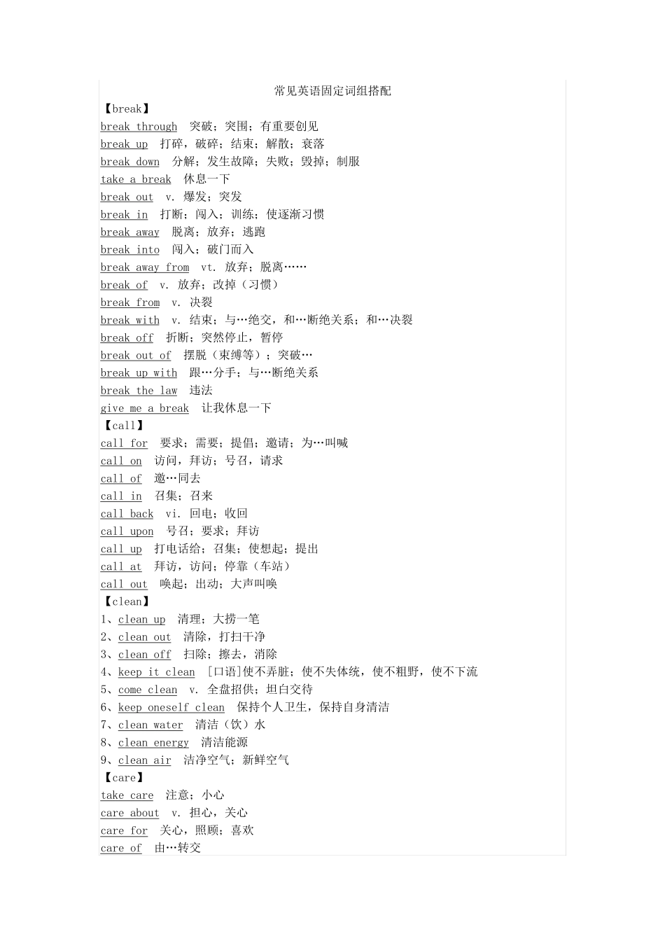常见英语固定词组搭配_第1页