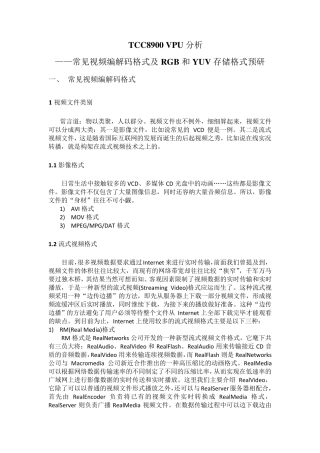 常见视频编码格式与RGB、YUV视频存储格式