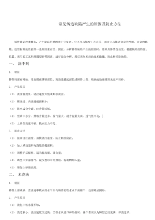 常见铸造缺陷产生的原因及防止方法