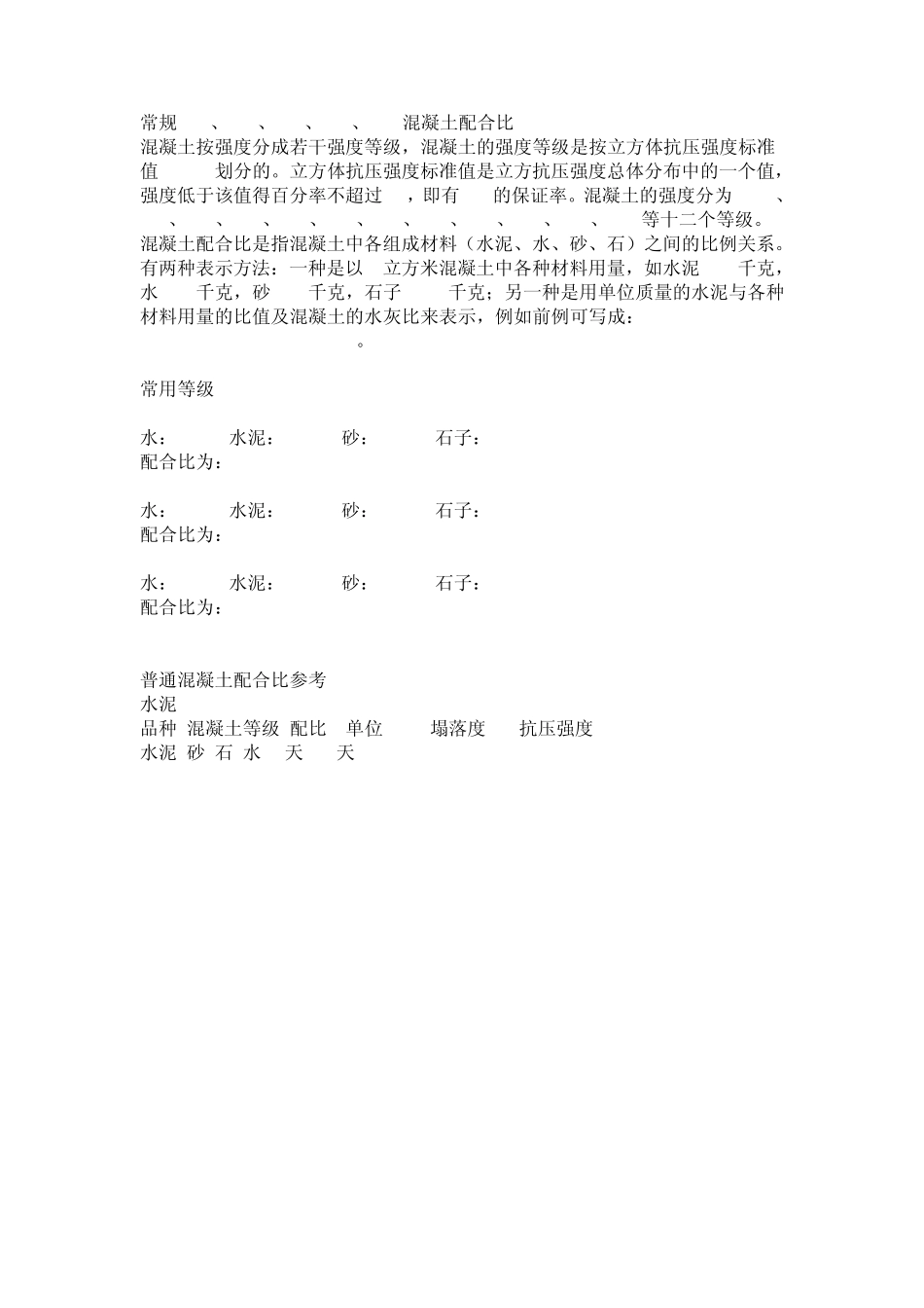 常规C10、C15、C20、C25、C30混凝土配合比_第1页