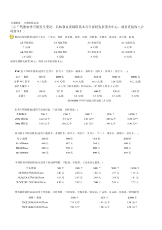 常规印刷品报价