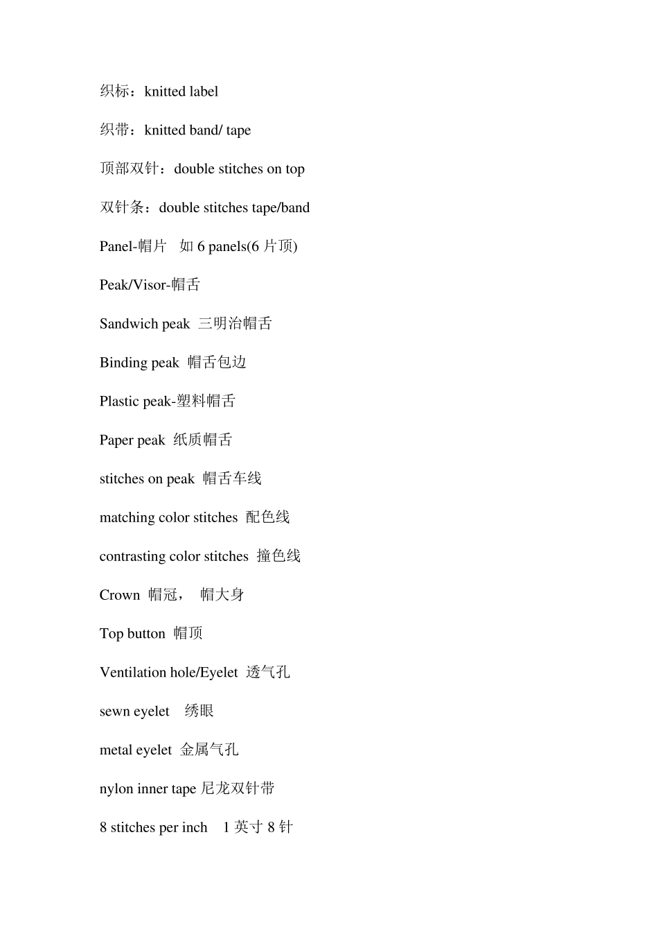 帽子术语中英文对照_第3页