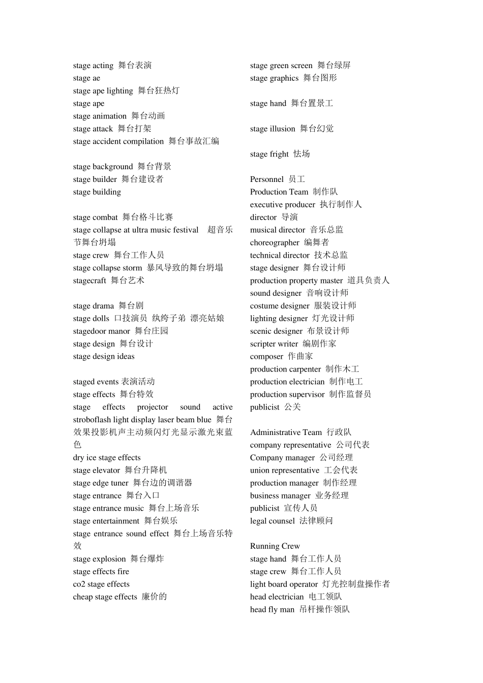 幕后行业舞台专业术语中英对照_第2页