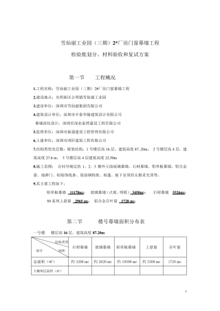 幕墙工程检验批划分材料验收和复试方案