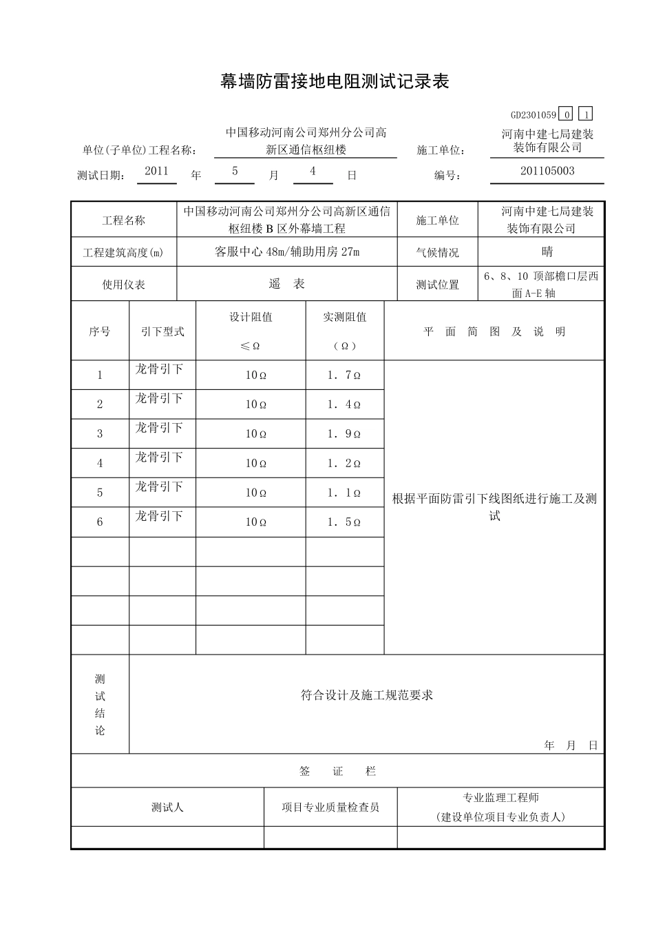 幕墙防雷接地电阻测试记录表新_第3页