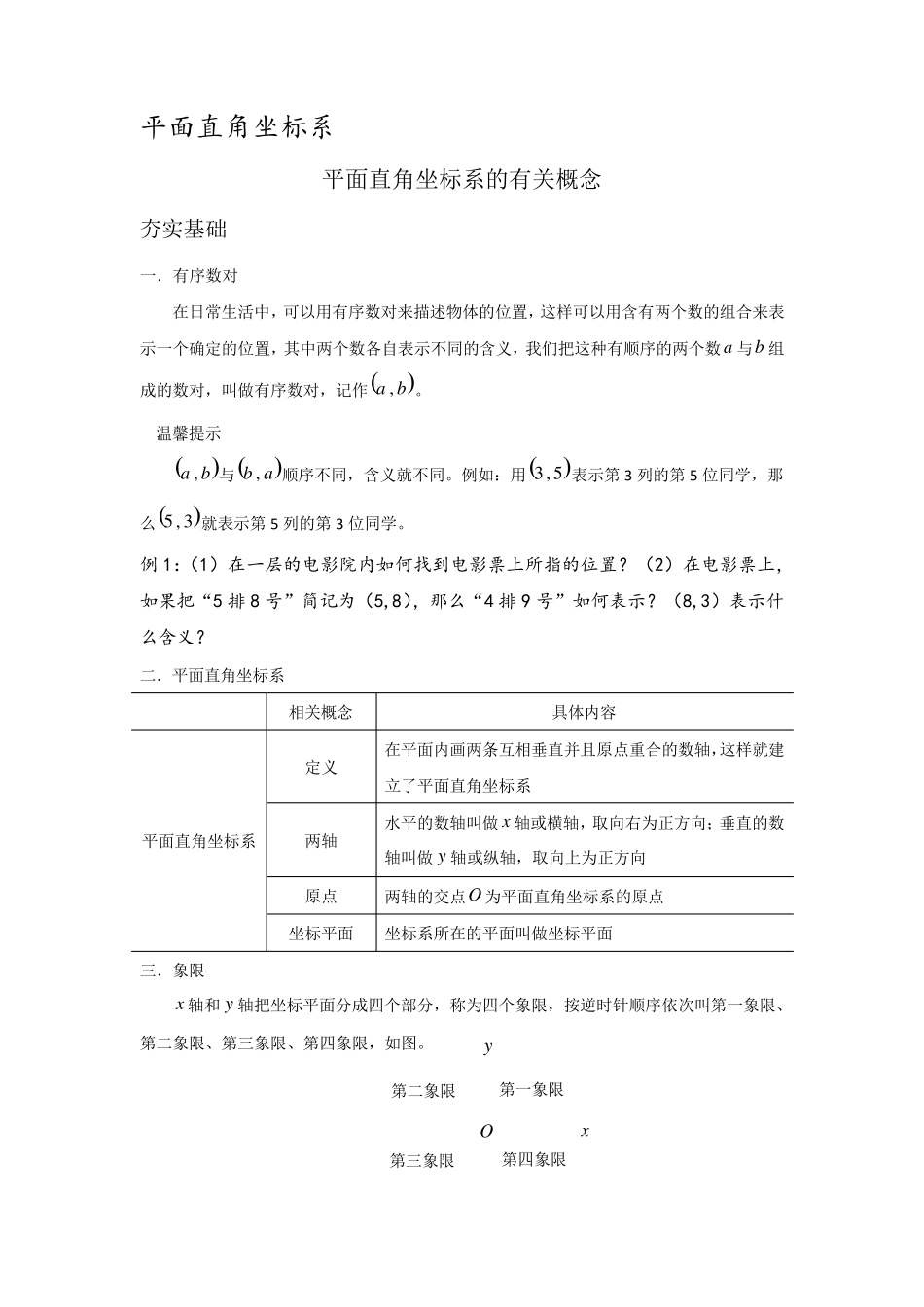平面直角坐标系知识点总结_第1页