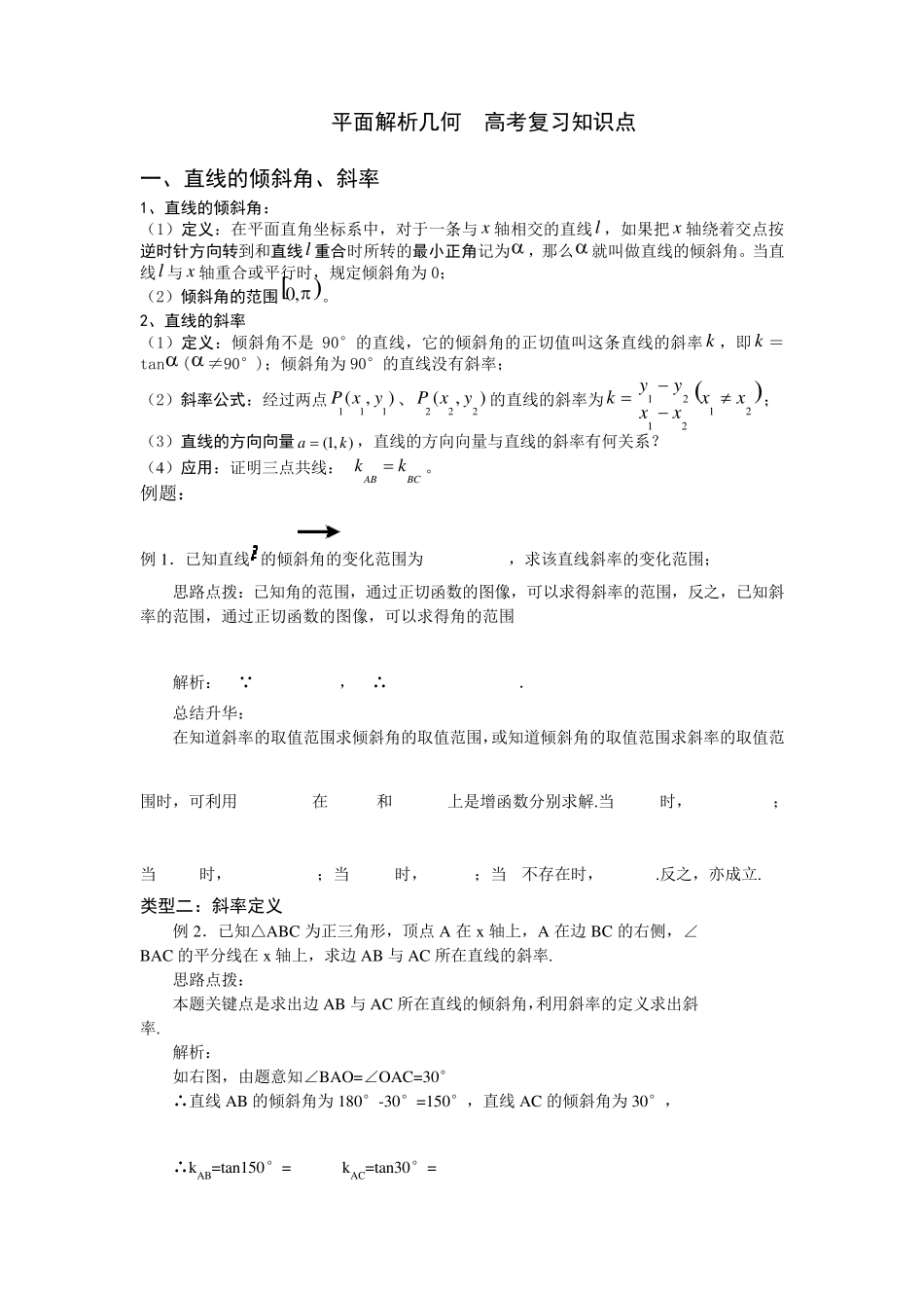 平面解析几何高考复习知识点_第1页